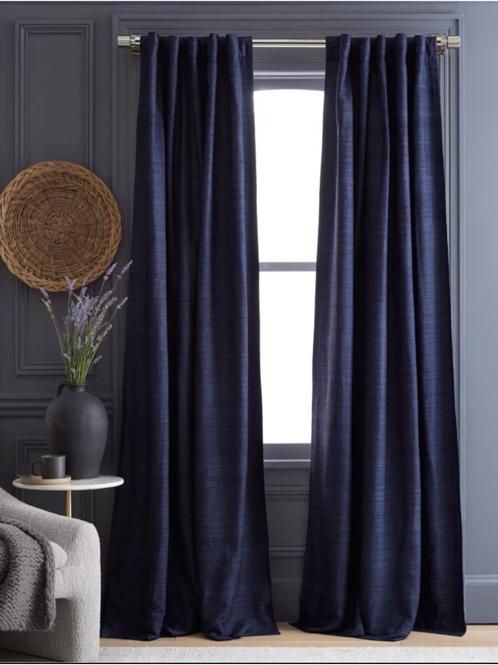 Quince Raw Silk Room Darkening Single Panel- Navy 48x96
